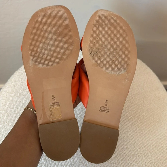 SCHUTZ Puffy Leather Slide Sandals Fairy Orange Size 9 - Picture 5 of 6